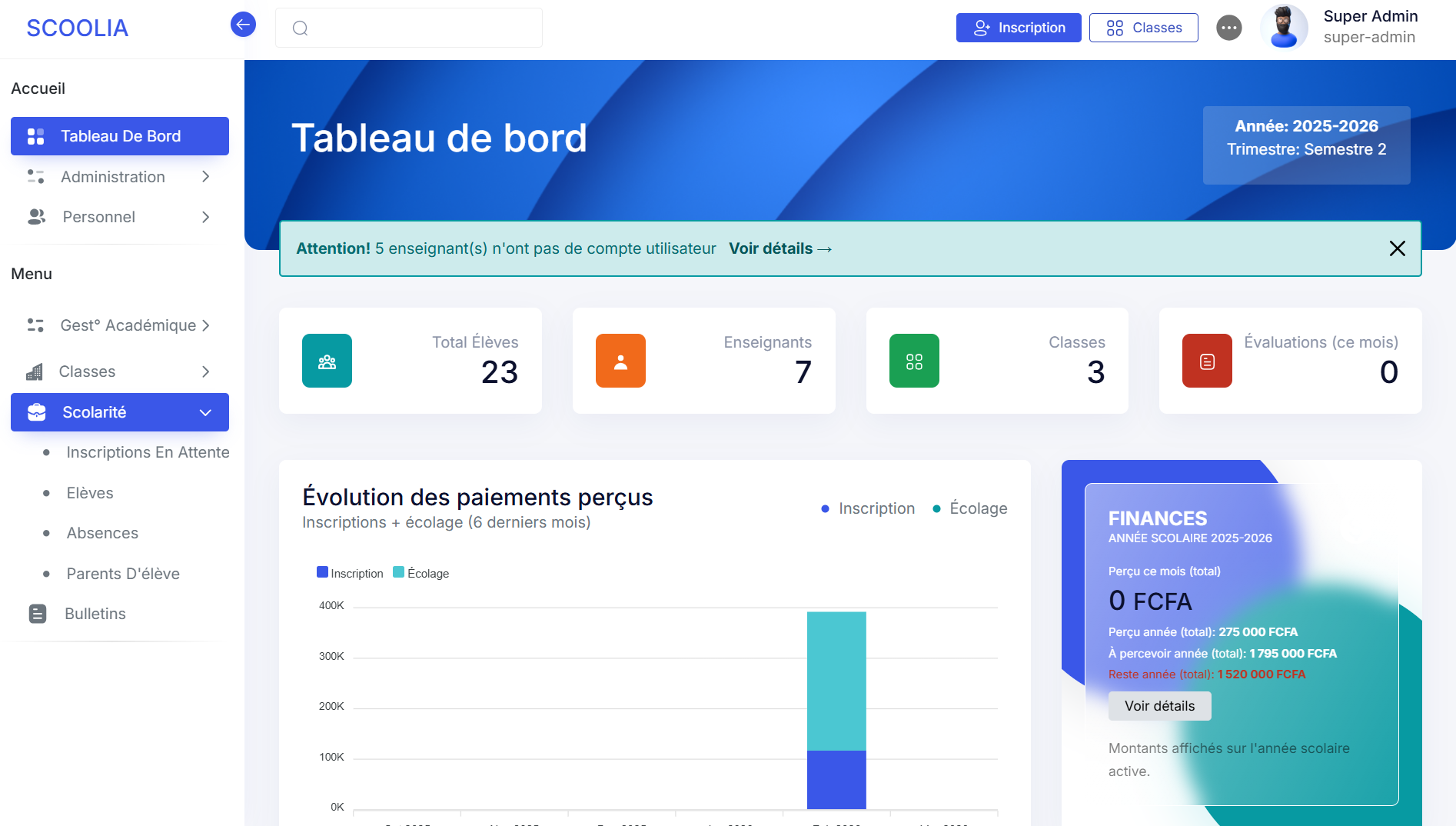 Scoolia Dashboard